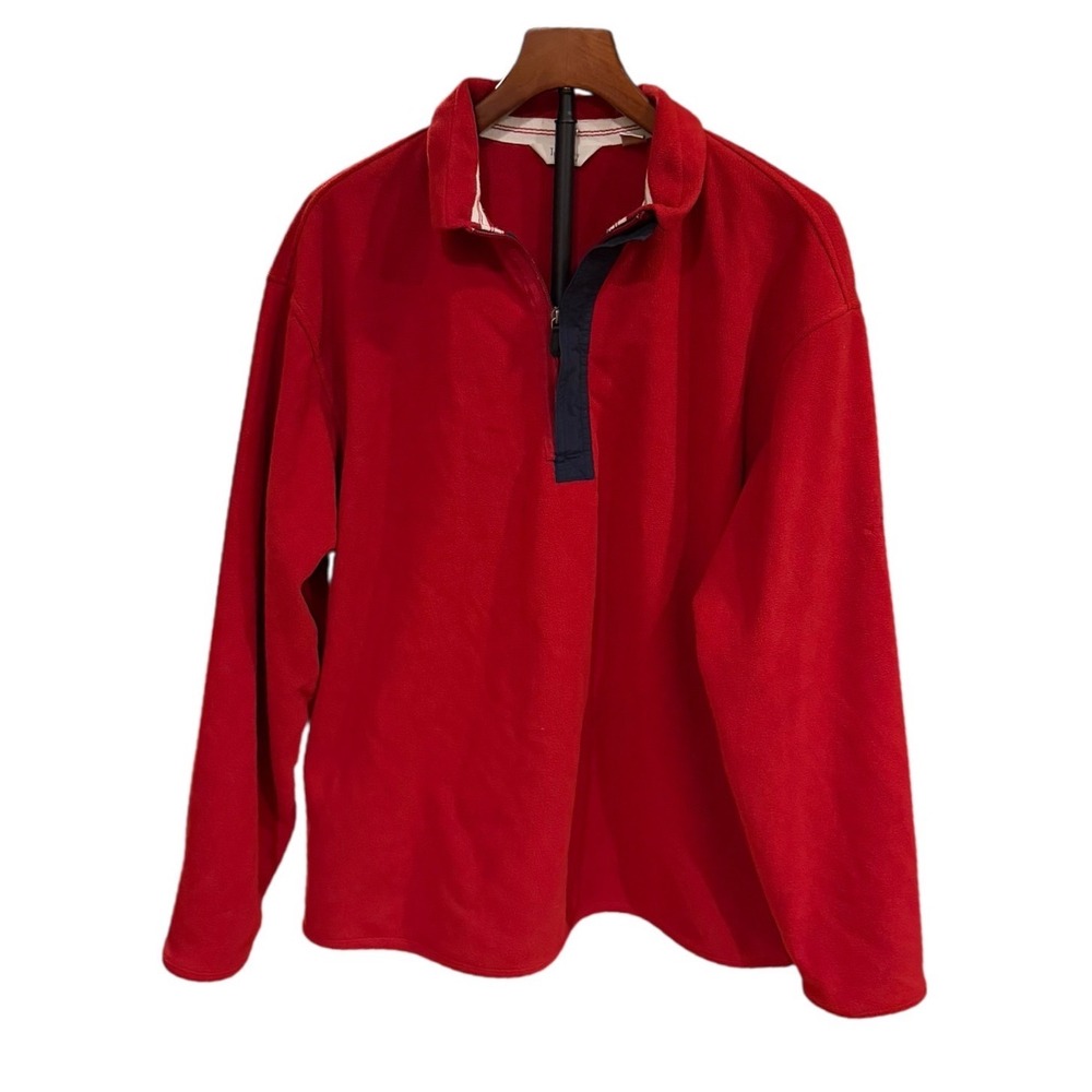 Turnbury Mens Red Fleece Quarter Zip‎ Golf Pullover Sweater Sleeve Navy Trim L